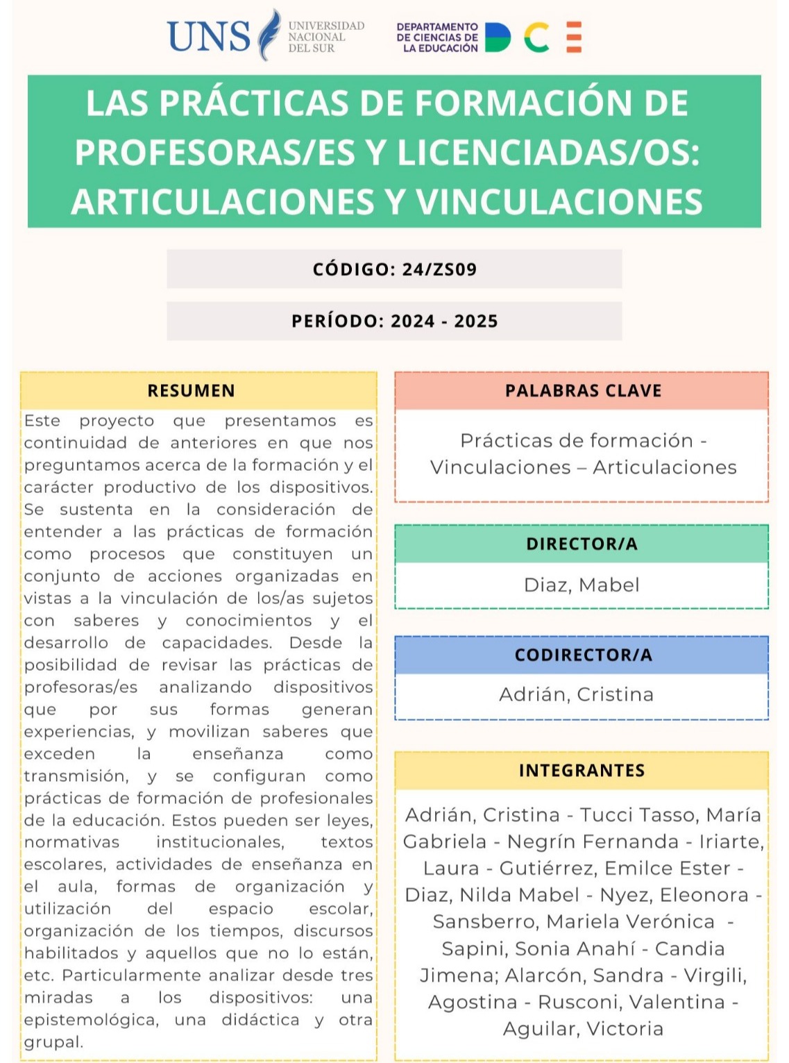 Ficha del proyecto Las prácticas de formación de profesoras y licenciadas