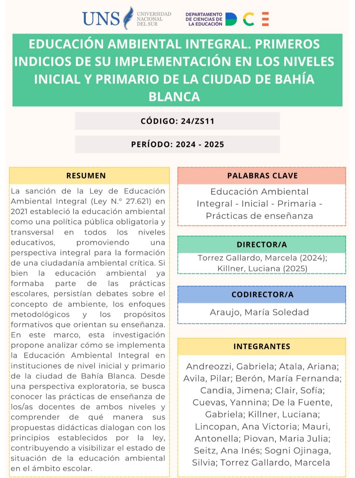 Ficha del proyecto Educación Ambiental Integral