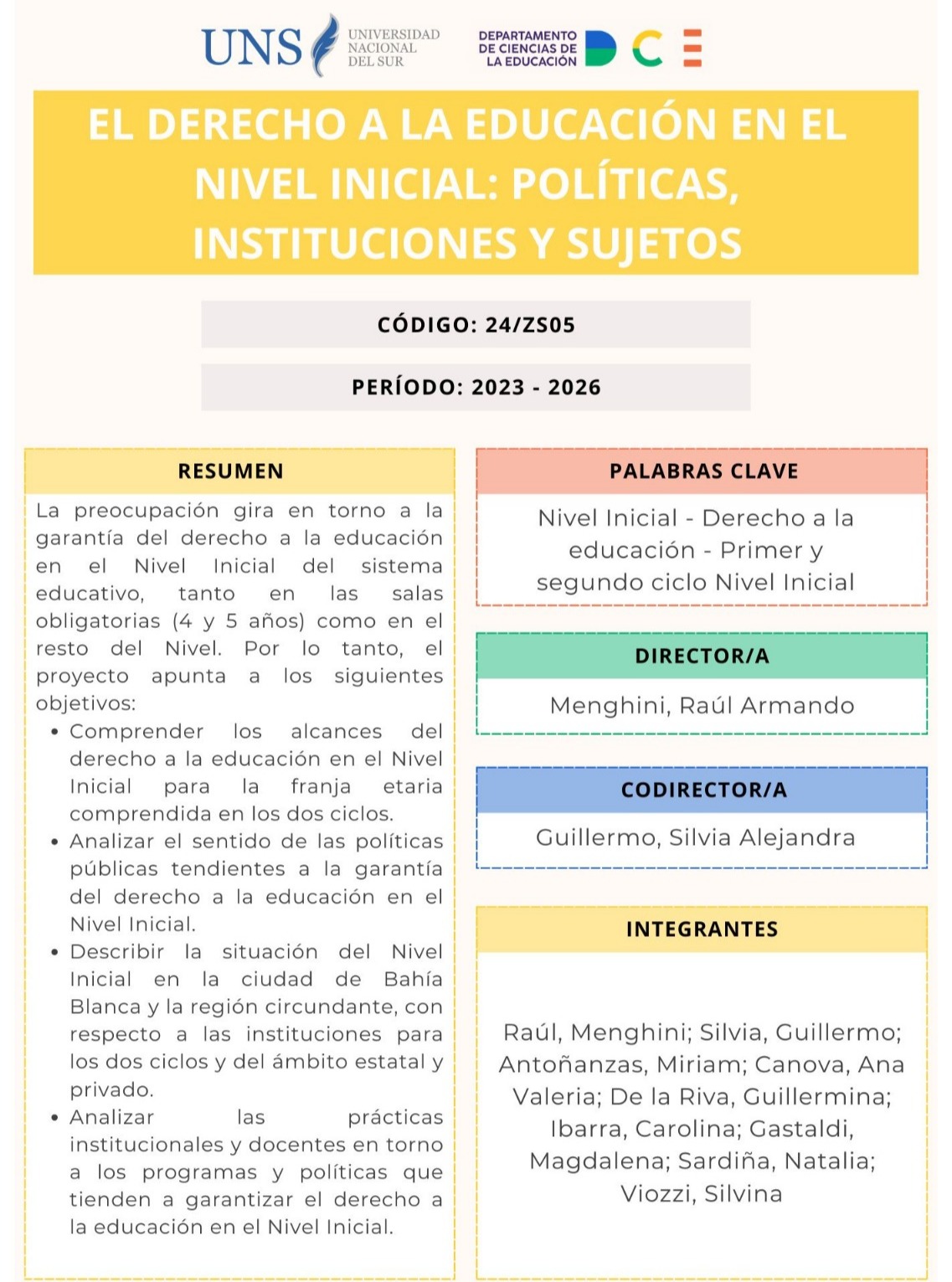 Ficha del proyecto El derecho a la educación en el nivel inicial