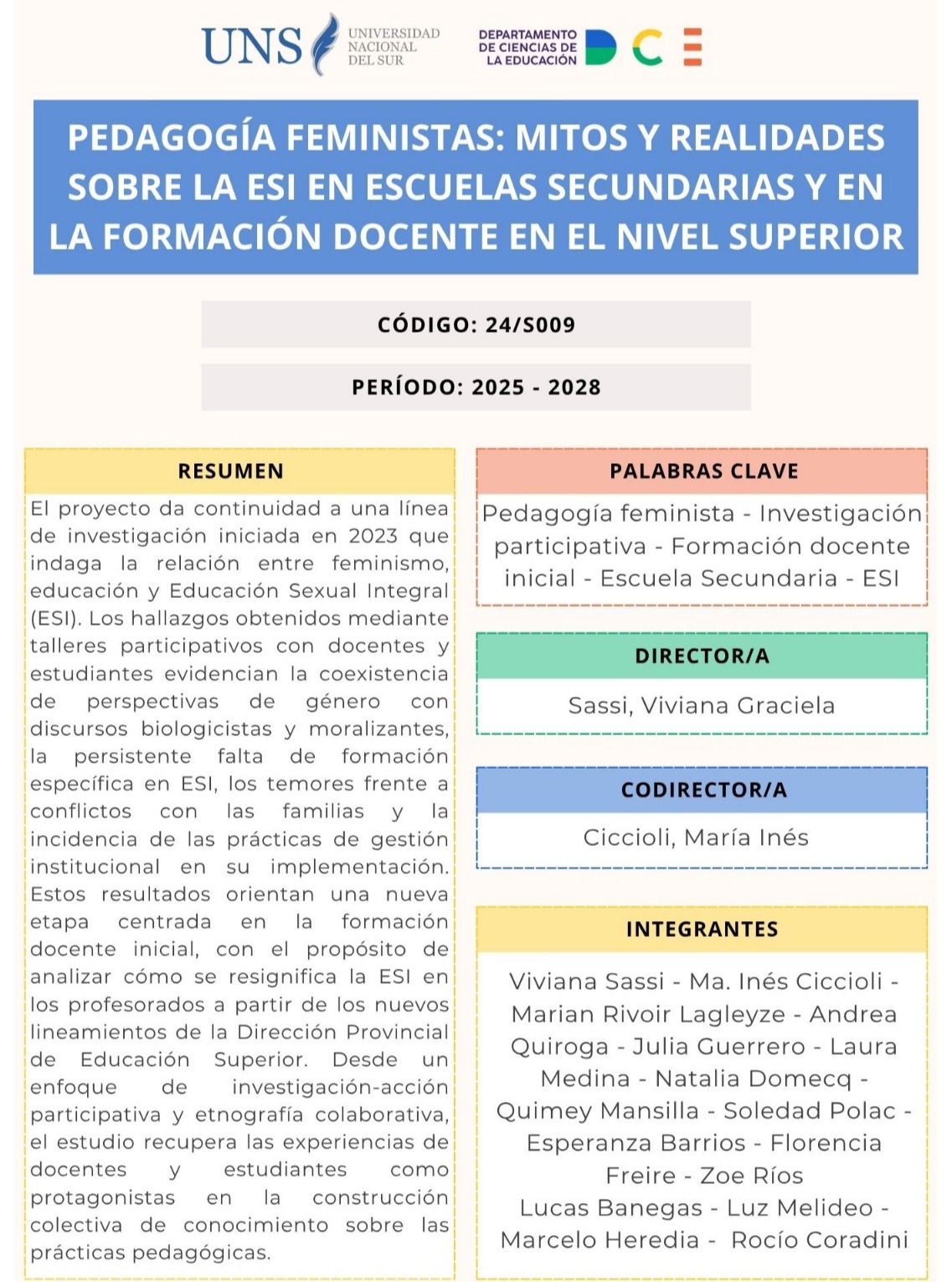 Ficha del proyecto Pedagogía feministas