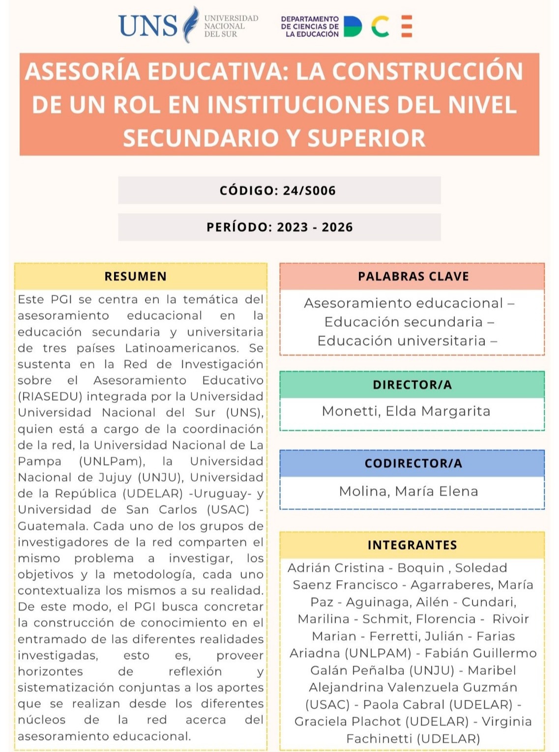 Ficha del proyecto Asesoría educativa