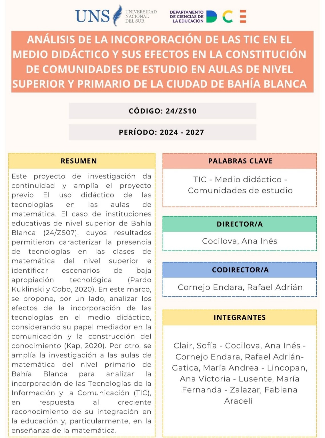 Ficha del proyecto Análisis de la incorporación de las TIC en el medio didáctico