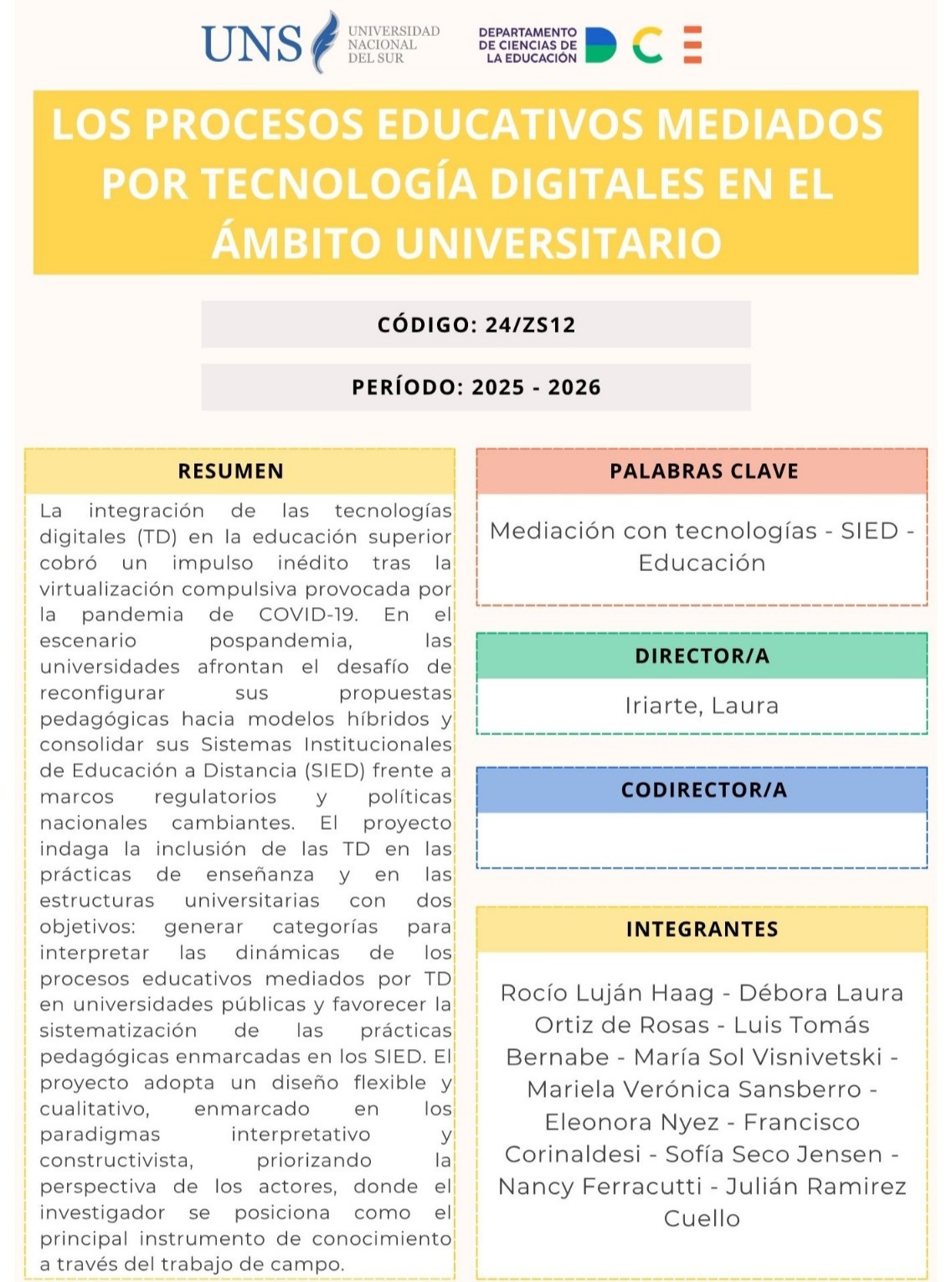 Ficha del proyecto Los procesos educativos mediados por tecnologías digitales en el ámbito universitario